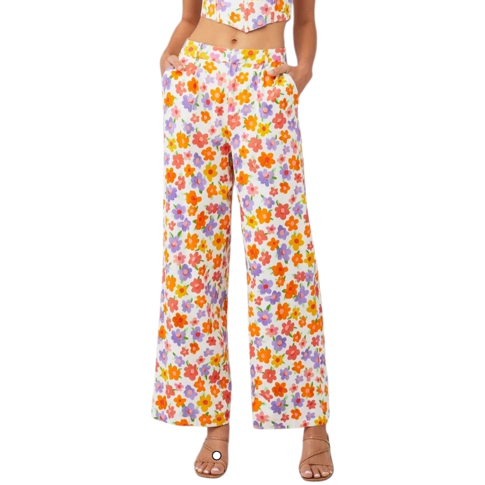 PEPPERMAYO ISOLA LINEN‎ BLEND PANTS Blooming Floral Women's 2 Hippie